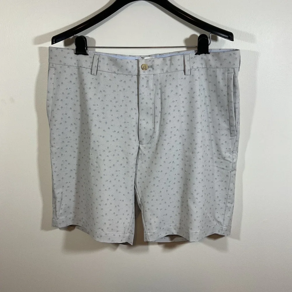 Peter Millar Salem Golf Carts Performance Shorts Mens 36 Grey All Over Print